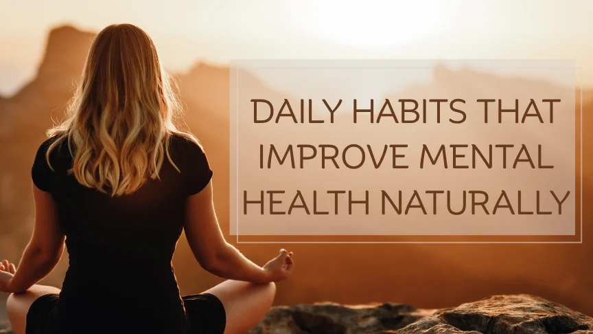 A person practicing mental health habits by journaling in the morning sunlight.