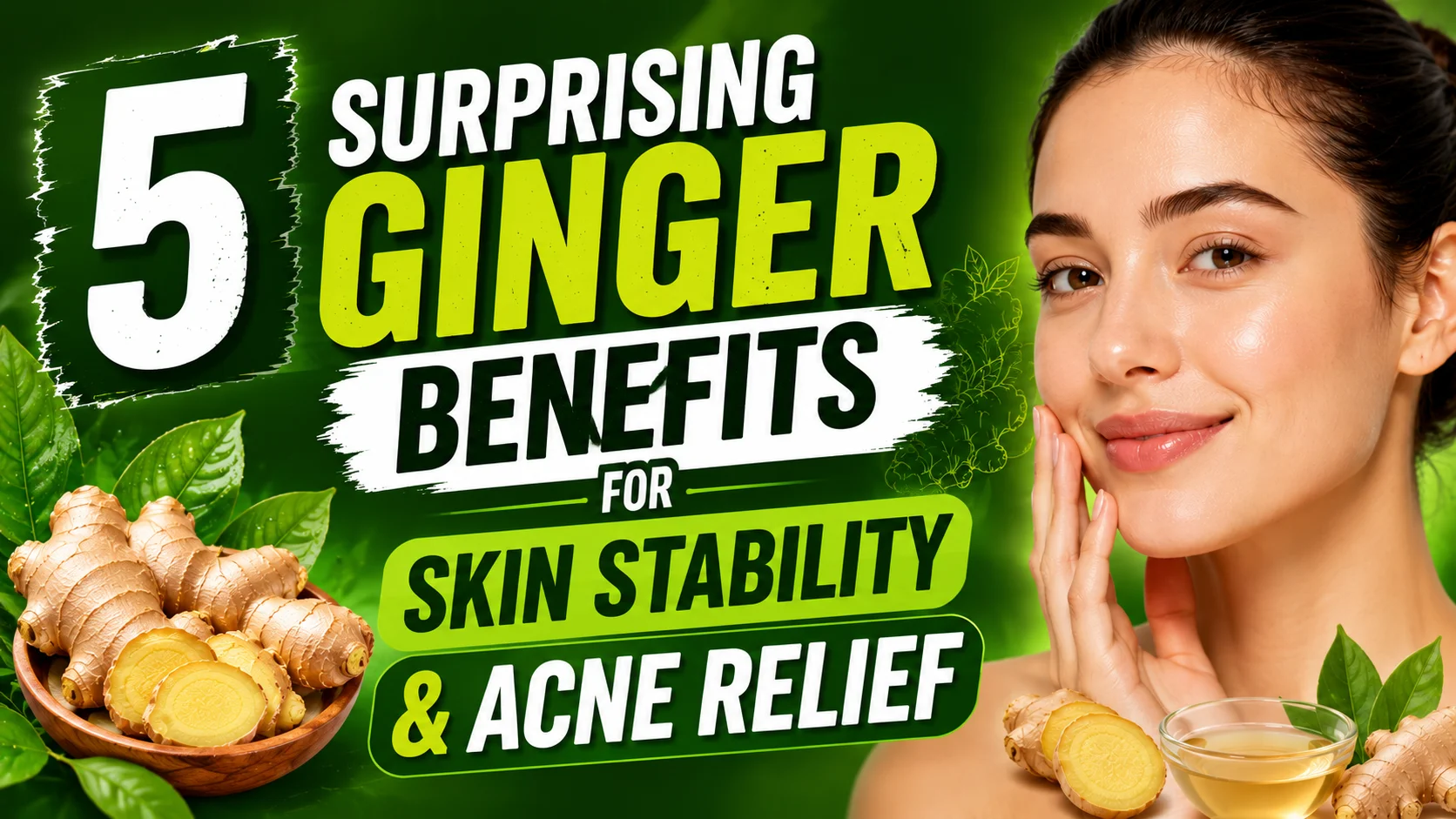 Fresh sliced ginger roots next to a clean beauty serum showcasing ginger benefits for skin health.