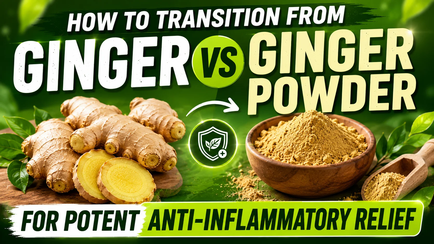 A side-by-side comparison illustrating how to transition between ginger vs ginger powder.