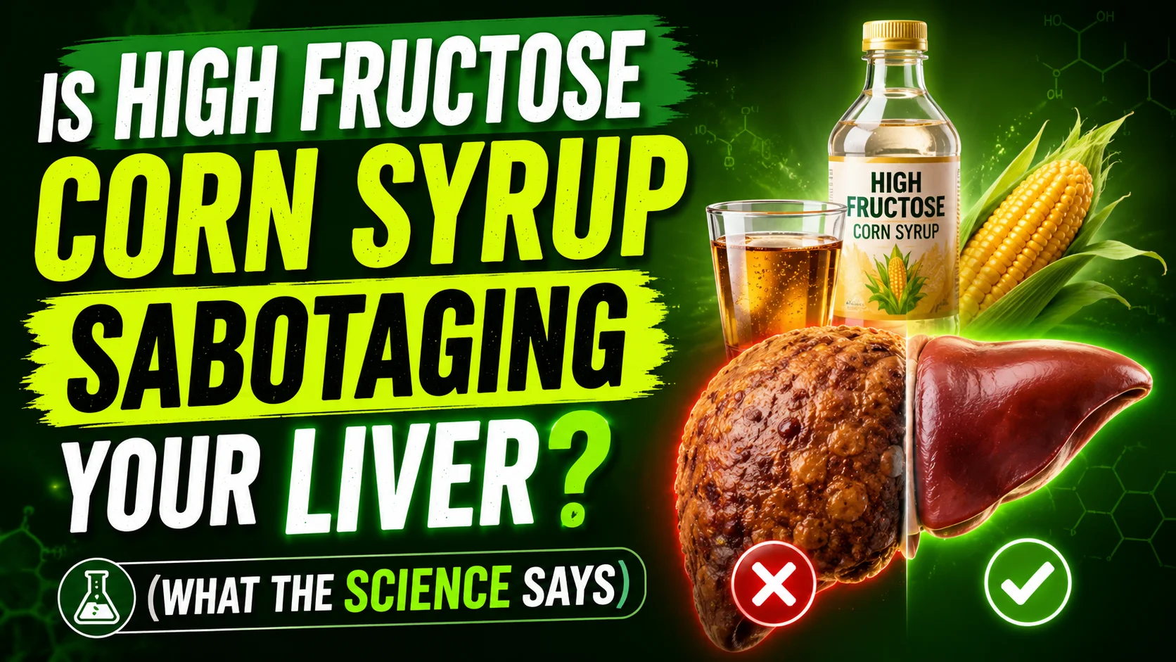 A sleek glass container of concentrated sweetener illustrating the molecular impact of high fructose corn syrup.