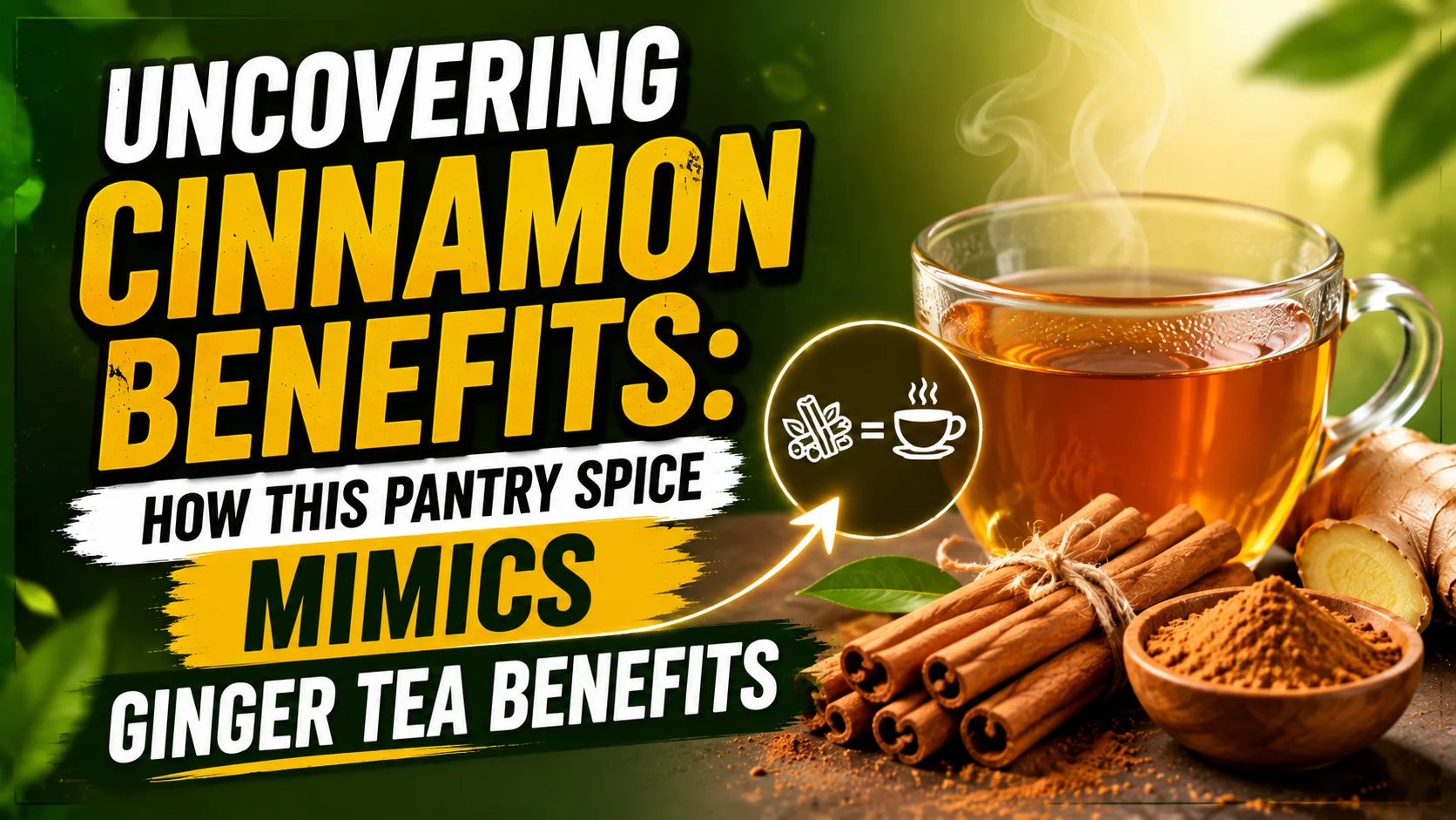 Raw cinnamon sticks next to a warm herbal infusion showcasing powerful wellness benefits.