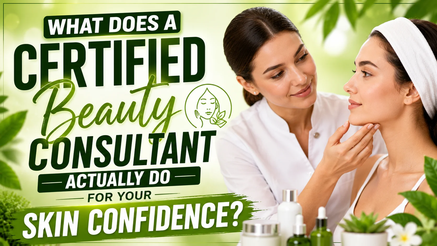 A beautiful arrangement of premium skincare products representing a personalized consultation.