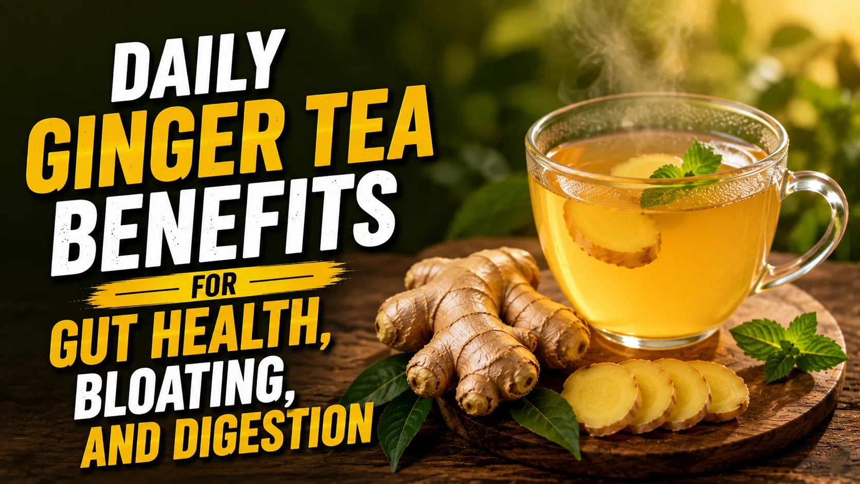 Warm cup of brewed ginger tea with lemon slices showing daily ginger tea benefits for digestion