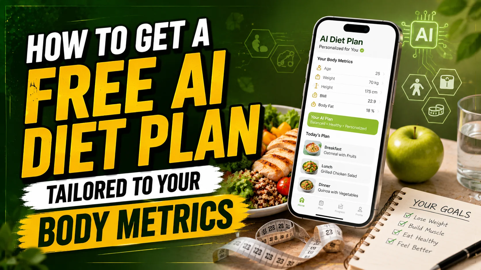 Free AI diet plan generator interface showing customized meal macro calculations