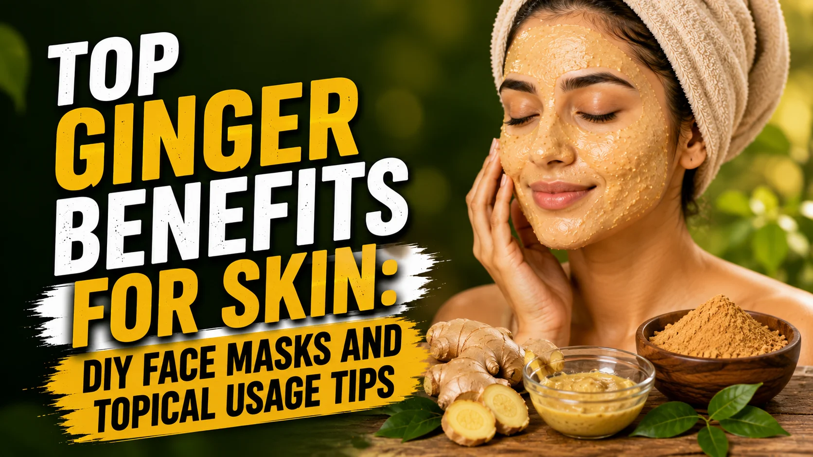 Top ginger benefits for skin showcased with fresh ginger slices and natural DIY face mask ingredients