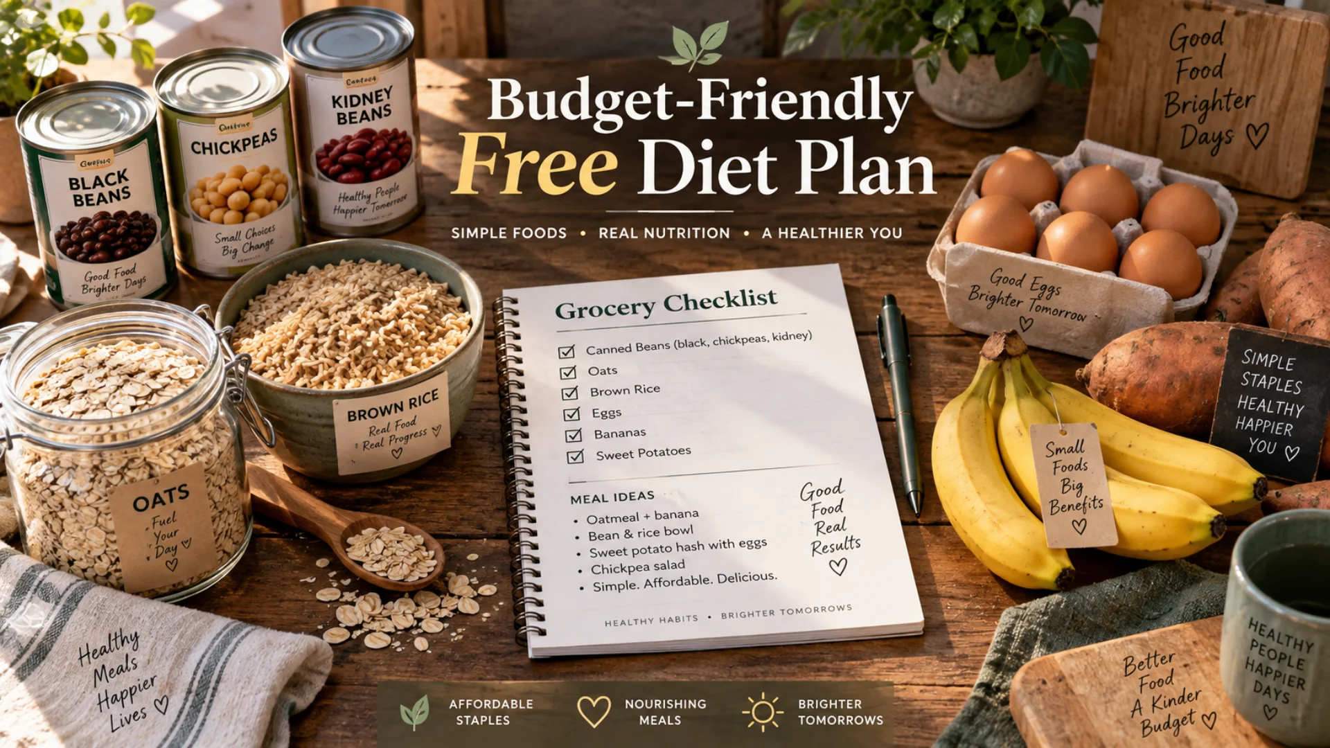 Affordable whole foods and grocery shopping setup for a free budget diet plan