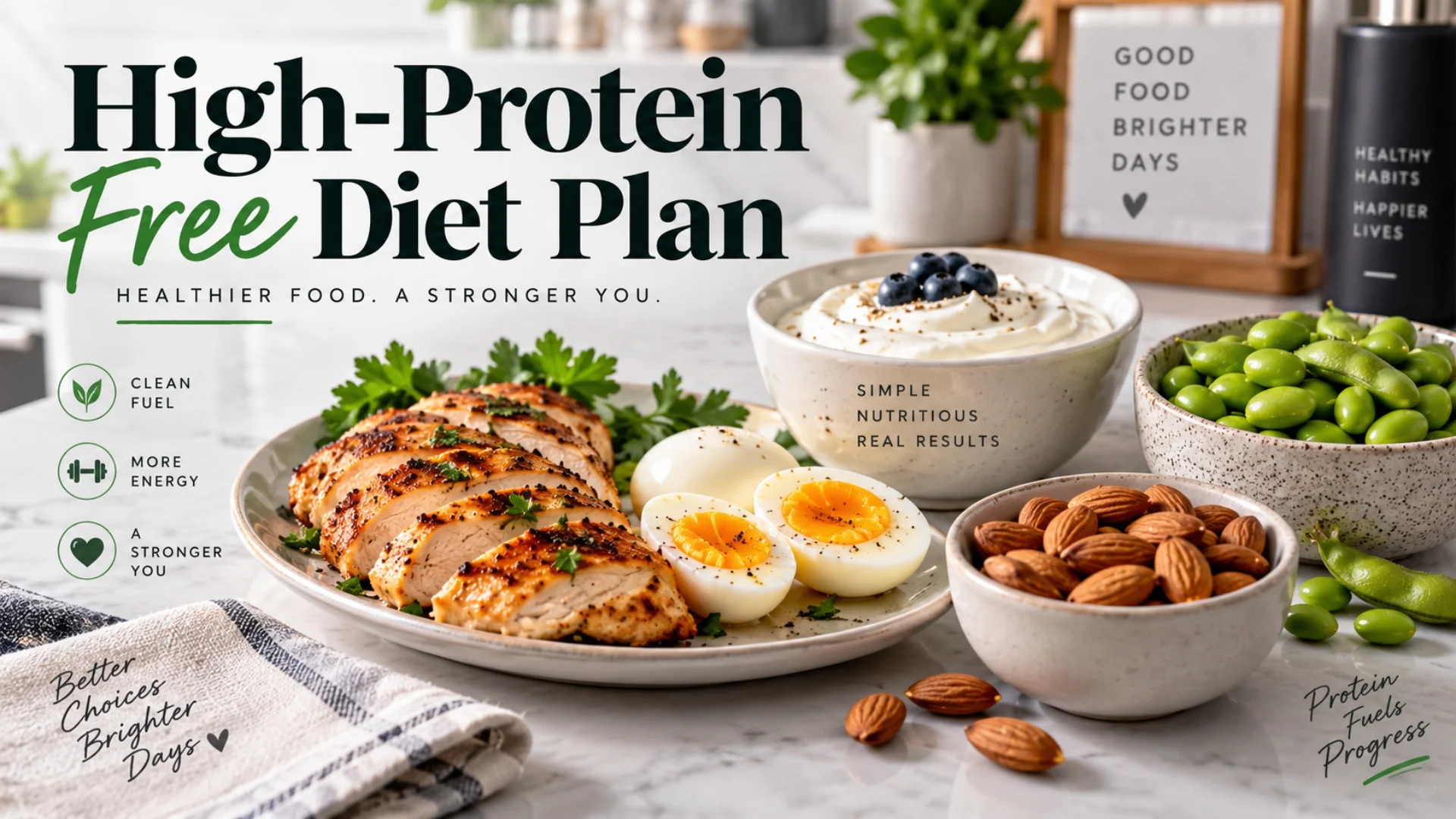 High protein meal spread for a high protein free diet plan